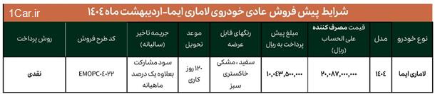 شرایط جدید فروش لاماری ایما